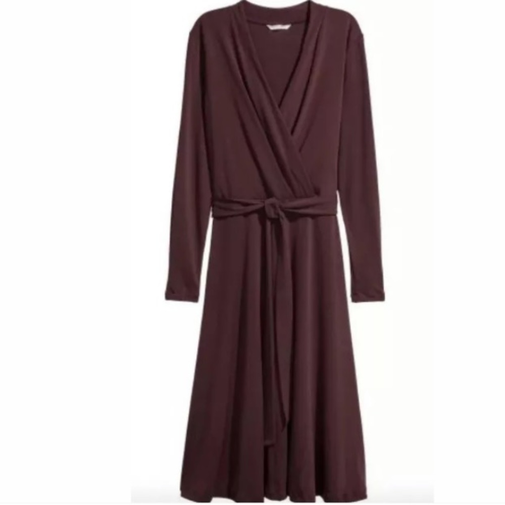 H & M  Maroon woman long sleeve crepe  dress